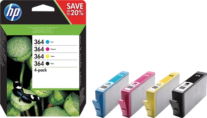 HP 364 Multipack de 4 Cartouches d'Encre (Noir, Cyan, Magenta, Jaune)