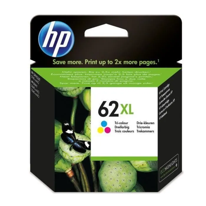 HP Cartouche d'encre grande capacité tricolore authentique 62XL (C2P07AE) pour imprimantes Officejet Mobile 250, Envy 5540/5640/7640 HP Cartouche d'encre grande capacité tricolore authentique 62XL (C2P07AE) pour imprimantes Officejet Mobile 250, Envy 5540/5640/7640