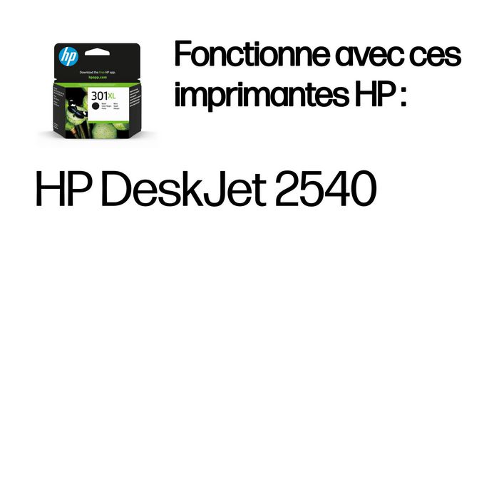 HP - Cartouche d'encre authentique 301XL noir grande capacité - Haut rendement (environ 430 pages) pour imprimantes HP