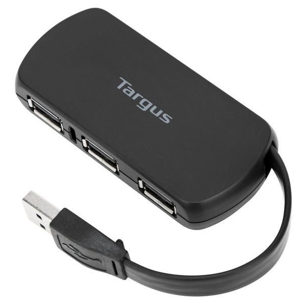 Targus 4 x USB 2.0 Hub USB Portable à 4 Ports - Alimentation via Port USB, Plug & Play, Noir (85 x 30 x 10 mm)
