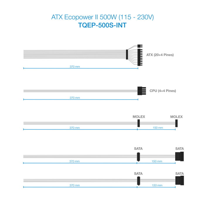 TooQ TQEP-500S Alimentation ATX 500W Ecopower II - Ventilateur Silencieux 120mm - Protection Haute Technologie