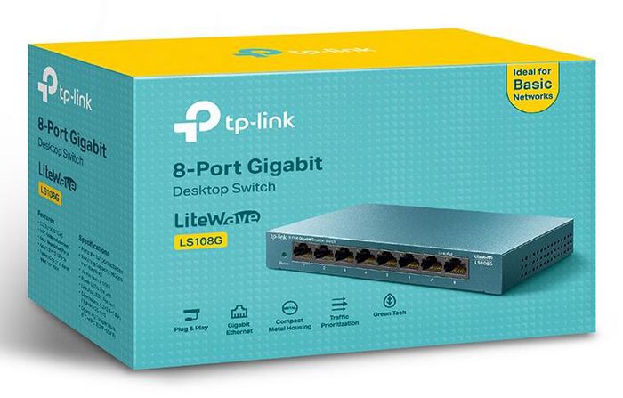 TP-Link LS108G - Commutateur réseau Gigabit Ethernet 8 ports 10/100/1000Mbps, métal, plug-and-play, économie d'énergie, bureau/mur