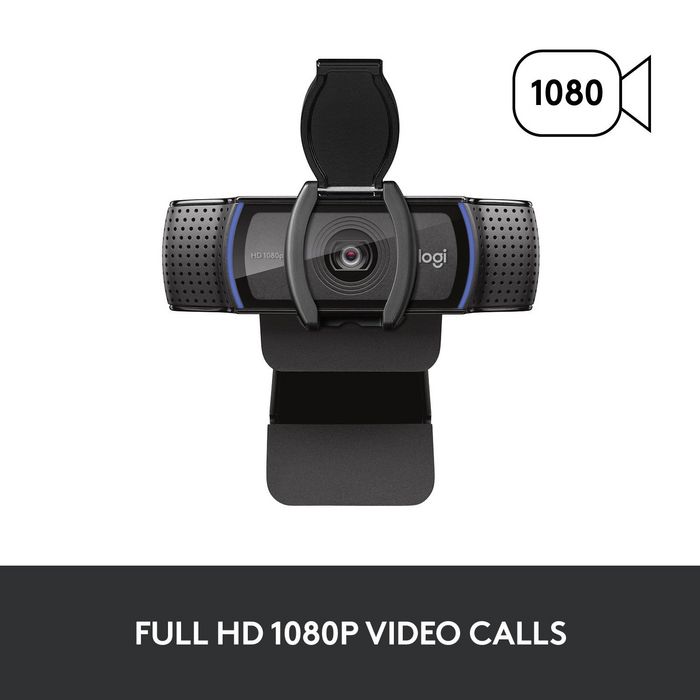 Logitech C920s Webcam HD avec Obturateur de Confidentialité - Résolution 1080p/720p à 30 FPS - Champ de Vision 78° - Double Micro - Appels et Enregistrement en Full HD