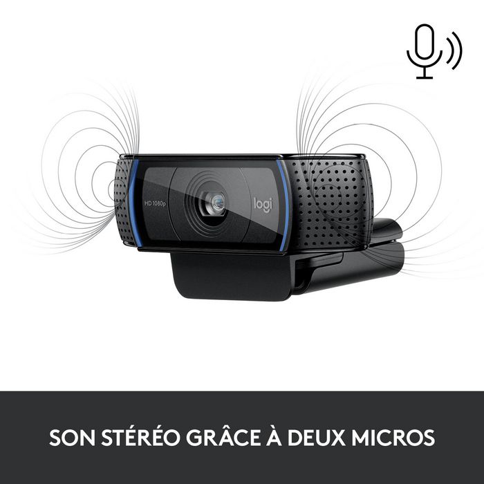Logitech C920s Webcam HD avec Obturateur de Confidentialité - Résolution 1080p/720p à 30 FPS - Champ de Vision 78° - Double Micro - Appels et Enregistrement en Full HD