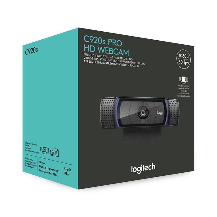 Logitech C920s Webcam HD avec Obturateur de Confidentialité - Résolution 1080p/720p à 30 FPS - Champ de Vision 78° - Double Micro - Appels et Enregistrement en Full HD
