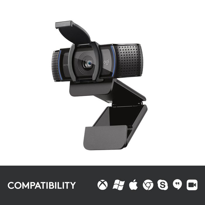 Logitech C920s Webcam HD avec Obturateur de Confidentialité - Résolution 1080p/720p à 30 FPS - Champ de Vision 78° - Double Micro - Appels et Enregistrement en Full HD