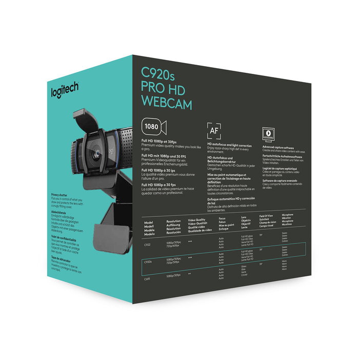 Logitech C920s HD Pro Webcam, Full HD 1080p, Noir