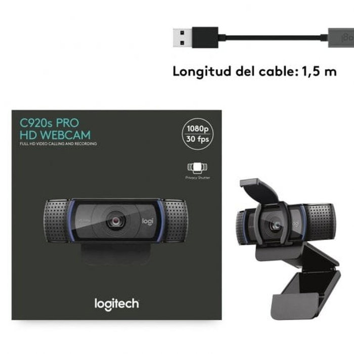 Logitech C920s HD Pro Webcam, Full HD 1080p, Noir