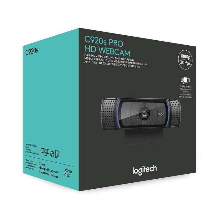 Logitech C920s HD Pro Webcam, Full HD 1080p, Noir