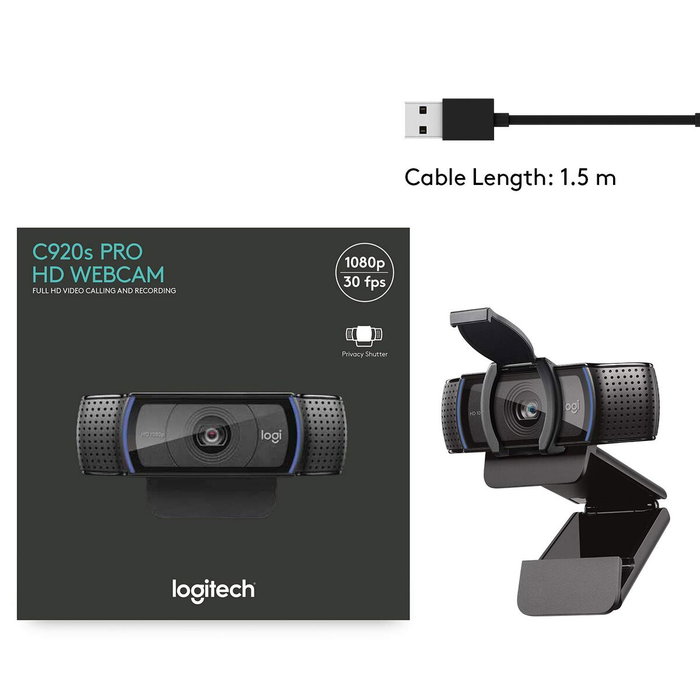 Logitech C920s HD Pro Webcam, Full HD 1080p, Noir