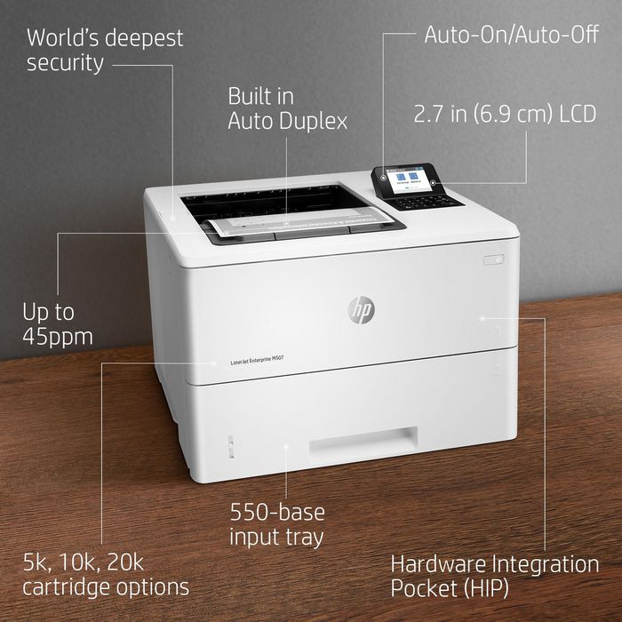 HP LaserJet Enterprise M507dn - Imprimante laser professionnelle 43ppm - Résolution 1200x1200 dpi - Impression recto verso - USB - Écran LCD 2.7"