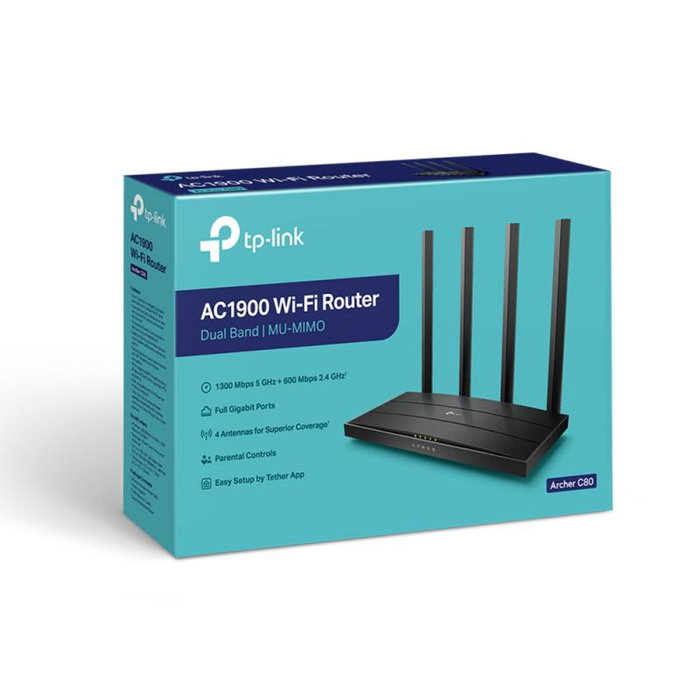 Routeur WiFi TP-Link Archer C80 AC1900 - Dual Band, 4 ports Gigabit, MU-MIMO, port USB 2.0