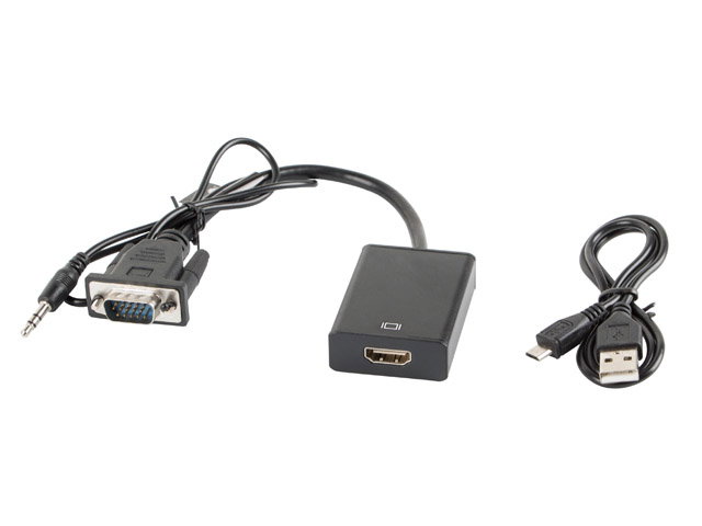 Lanberg Adaptateur VGA Mâle + Audio 3,5 mm Jack vers HDMI Femelle 20 cm - 1920x1080 Lanberg Adaptateur VGA Mâle + Audio 3,5 mm Jack vers HDMI Femelle 20 cm - 1920x1080