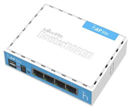 MikroTik hAP lite Point d'accès WiFi 2.4GHz Dual Chain, 4 ports Ethernet Fast, 650MHz, License level 4, Alimentation USB incluse
