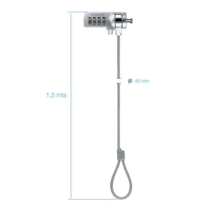 Tooq Câble de Sécurité à Combinaison 1.5 m pour Fente Kensington - Argent Tooq Câble de Sécurité à Combinaison 1.5 m pour Fente Kensington - Argent