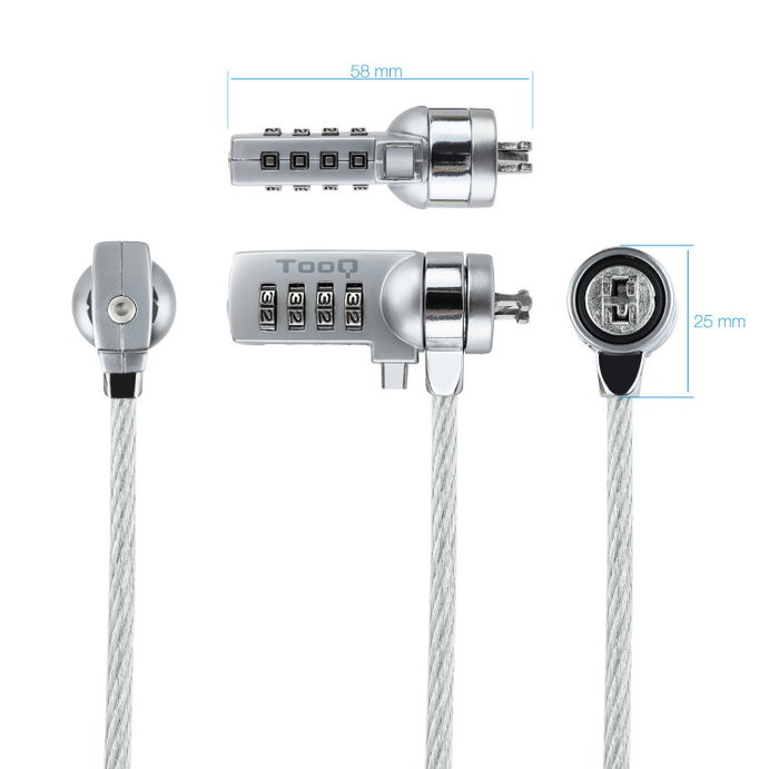 Tooq Câble de Sécurité à Combinaison 1.5 m pour Fente Kensington - Argent Tooq Câble de Sécurité à Combinaison 1.5 m pour Fente Kensington - Argent