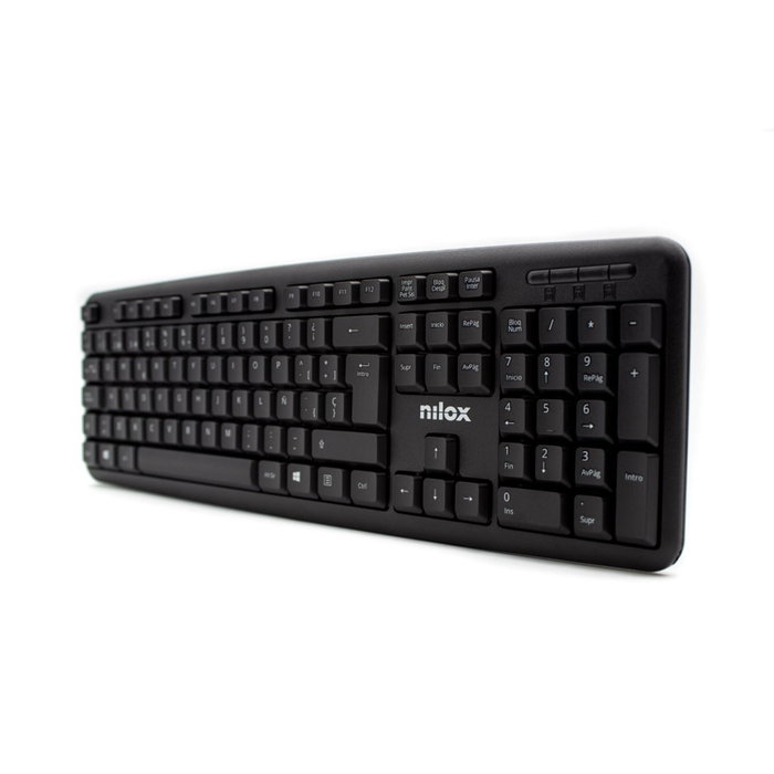 Nilox Clavier USB Noir AZERTY - 105 Touches Full-Size, Membrane Silencieuse, Plug & Play, Compatible Windows