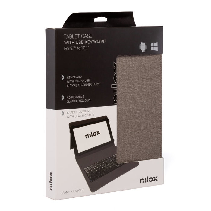 Nilox Housse avec Clavier pour Tablette 9.7 à 10.5 Pouces, Beige, Connexion Micro USB et USB-C, Compatible Android/Windows Nilox Housse avec Clavier pour Tablette 9.7 à 10.5 Pouces, Beige, Connexion Micro USB et USB-C, Compatible Android/Windows