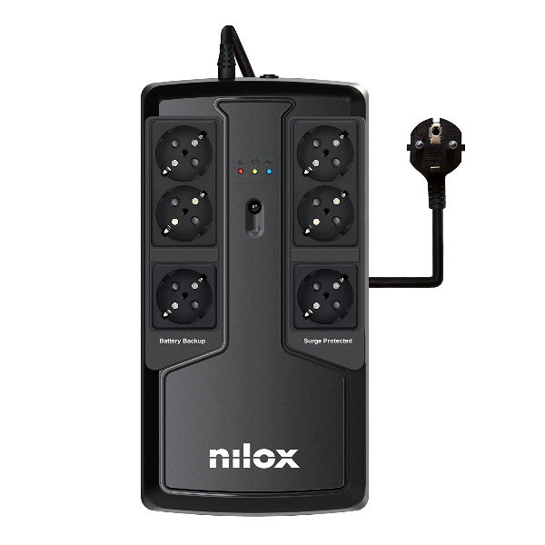 Nilox Sai Premium Line Interactive 850 VA 595 W, 6 Prises Schuko, Protection Surtension, Noir Nilox Sai Premium Line Interactive 850 VA 595 W, 6 Prises Schuko, Protection Surtension, Noir