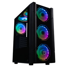 Hiditec Boîtier PC Gaming ATX V30, Vitre Trempée 4mm, 4 Ventilateurs ARGB Hexagonaux, Noir