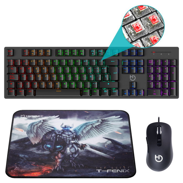 Hiditec Pack Clavier Gaming GK400 Mécanique RGB + Souris Blitz 3500 DPI + Tapis T-Fenix Hiditec Pack Clavier Gaming GK400 Mécanique RGB + Souris Blitz 3500 DPI + Tapis T-Fenix