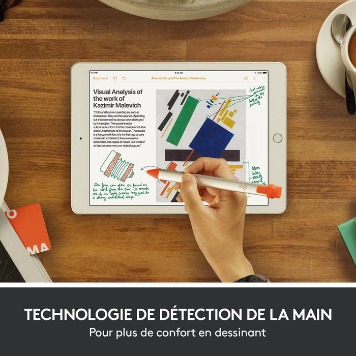 Logitech Crayon Stylo numérique précis pour iPad (2018 et +) avec technologie Apple Pencil, inclinaison, rejet de la paume, 7.5h d'autonomie, résistant aux chutes