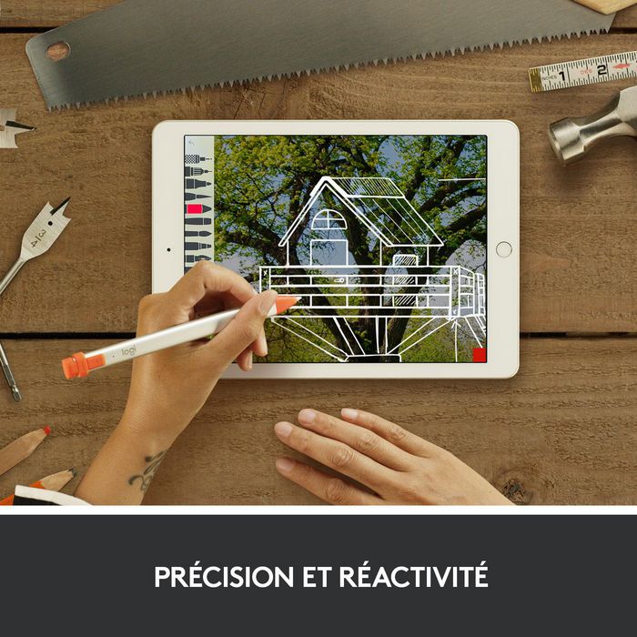 Logitech Crayon Stylo numérique précis pour iPad (2018 et +) avec technologie Apple Pencil, inclinaison, rejet de la paume, 7.5h d'autonomie, résistant aux chutes