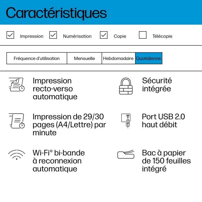 Imprimante Multifonction Laser Noir et Blanc HP LaserJet M234dw - 29 ppm, Wi-Fi, Duplex Auto, A4