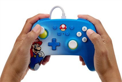 PowerA 1522660-01 - Manette avec câble améliorée officielle pour Nintendo Switch (Modèle OLED et standard) - Design Mario Pop Art, boutons programmables, port audio, câble USB-C 3m