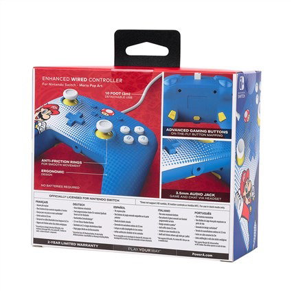 PowerA 1522660-01 - Manette avec câble améliorée officielle pour Nintendo Switch (Modèle OLED et standard) - Design Mario Pop Art, boutons programmables, port audio, câble USB-C 3m