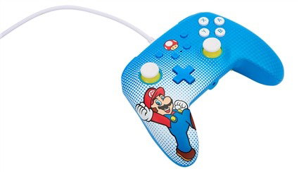PowerA 1522660-01 - Manette avec câble améliorée officielle pour Nintendo Switch (Modèle OLED et standard) - Design Mario Pop Art, boutons programmables, port audio, câble USB-C 3m
