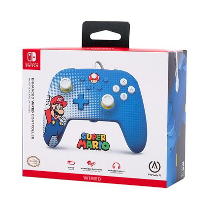 PowerA 1522660-01 - Manette avec câble améliorée officielle pour Nintendo Switch (Modèle OLED et standard) - Design Mario Pop Art, boutons programmables, port audio, câble USB-C 3m