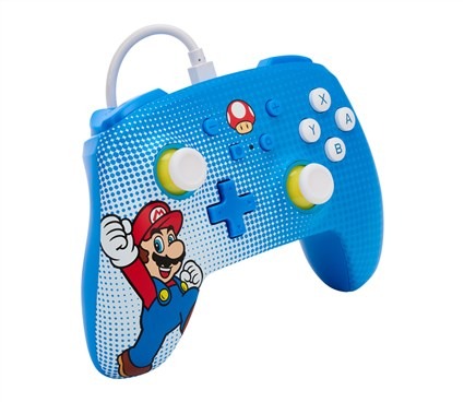 PowerA 1522660-01 - Manette avec câble améliorée officielle pour Nintendo Switch (Modèle OLED et standard) - Design Mario Pop Art, boutons programmables, port audio, câble USB-C 3m