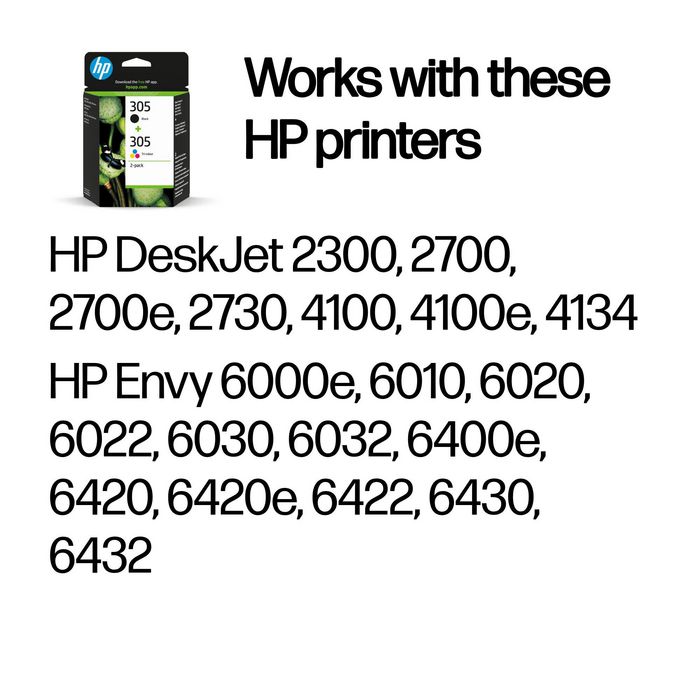 HP - Lot de 2 cartouches d'encre originale 305 (Couleurs + Noir) pour imprimantes DeskJet 2300, 2700, ENVY 6000, 6400 - 3 couleurs et 1 noir