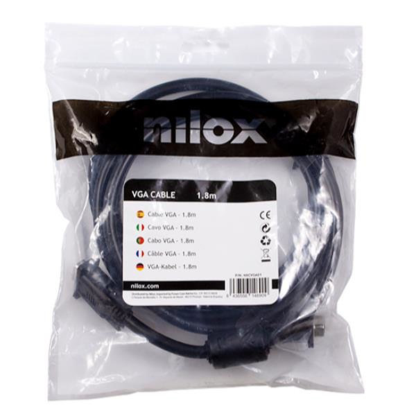 Nilox Câble VGA 1.8 M Mâle - Mâble, Résolution Haute, Plug & Play, Noir