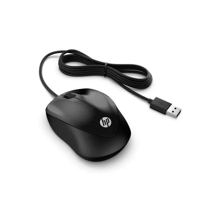 HP Souris Filaire 1000 - Noir, Ambidextre, 1200 DPI, 3 Boutons et Molette de Défilement pour un Contrôle et un Confort Optimaux