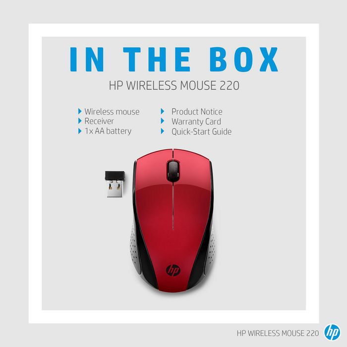HP 220 - Souris sans fil ambidextre pour voyage avec nano-récepteur et autonomie prolongée, capteur 1600 ppp, couleur Sunset Red