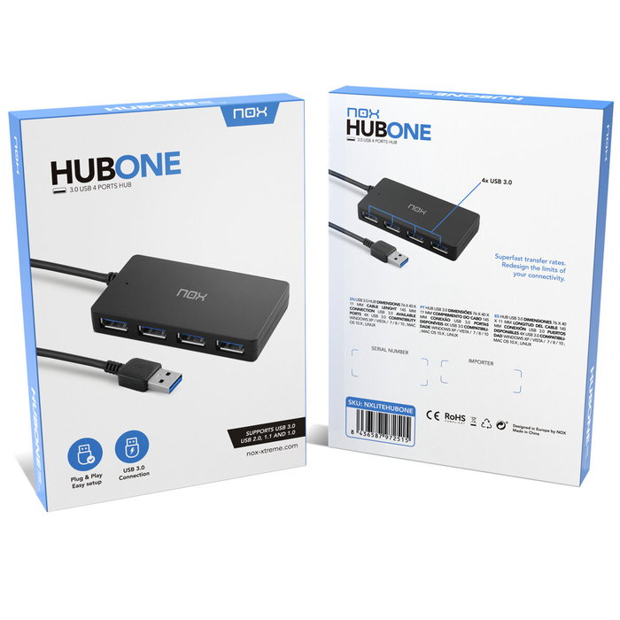 Hub USB Nox-Xtreme NXLITEHUBONE USB x 4 Noir Hub USB Nox-Xtreme NXLITEHUBONE USB x 4 Noir