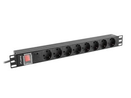 Lanberg PDU-08F-0200-BK Réglette Rack 19" 1U 8 Prises Type F 16A Commutée Noir