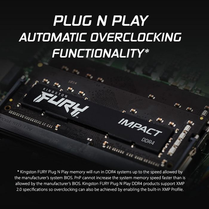 Kingston FURY Impact - Kit de mémoire DDR4 SODIMM 16 Go (2x8 Go) 3200 MHz CL20 1.2 V - Overclocking Plug & Play, compatible XMP Intel et AMD Ryzen