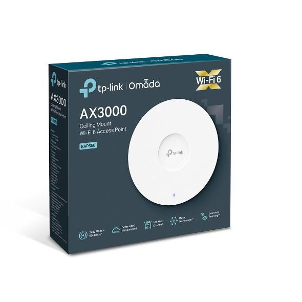 Omada Point d'accès WiFi 6 plafonnier AX3000 - 1G LAN, PoE+, double bande 2.4/5 GHz, MU-MIMO, gestion cloud, design ultra-fin
