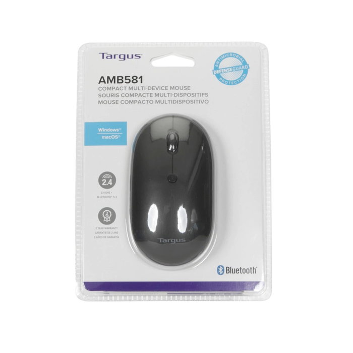 Targus Souris Compacte Multi-Device Sans Fil + Bluetooth, Antimicrobienne Noire Targus Souris Compacte Multi-Device Sans Fil + Bluetooth, Antimicrobienne Noire