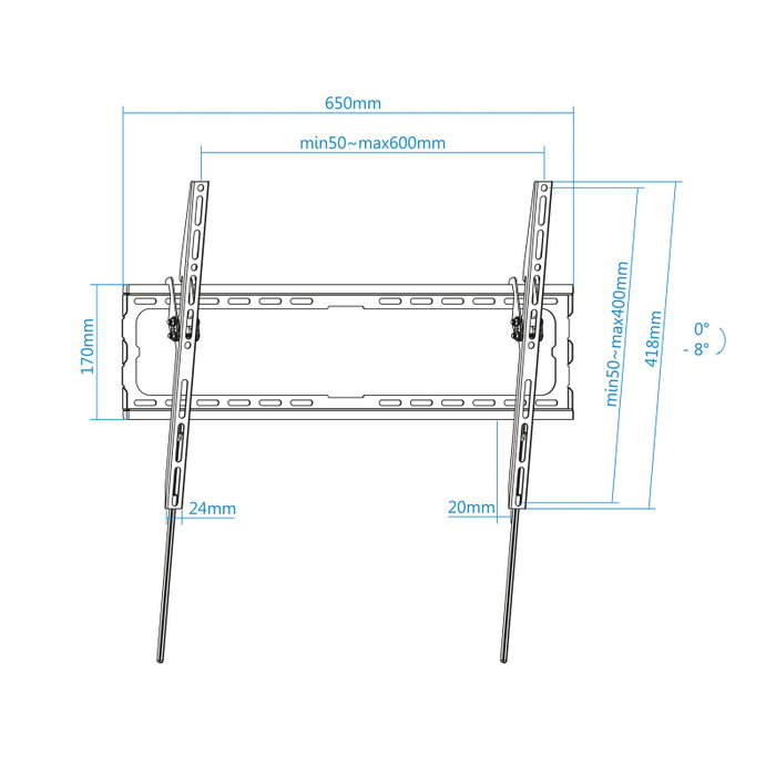 TooQ Support Mural pour TV Écran 37-80 Pouces Inclinable Noir, Capacité 45kg, VESA 200x200 à 600x400