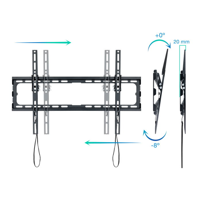 TooQ Support Mural pour TV Écran 37-80 Pouces Inclinable Noir, Capacité 45kg, VESA 200x200 à 600x400