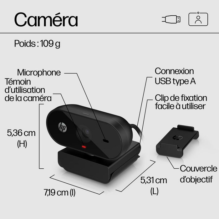 HP Webcam 320 FHD 1080p avec grand angle, micro intégré, obturateur de confidentialité et compatibilité Chromebook HP Webcam 320 FHD 1080p avec grand angle, micro intégré, obturateur de confidentialité et compatibilité Chromebook
