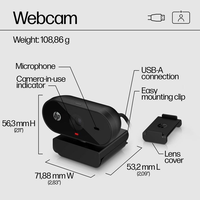 HP Webcam 320 FHD 1080p avec grand angle, micro intégré, obturateur de confidentialité et compatibilité Chromebook HP Webcam 320 FHD 1080p avec grand angle, micro intégré, obturateur de confidentialité et compatibilité Chromebook