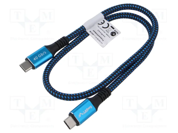Lanberg Câble USB-C USB4 Gen 2x2 0,5m Noir/Bleu Lanberg Câble USB-C USB4 Gen 2x2 0,5m Noir/Bleu