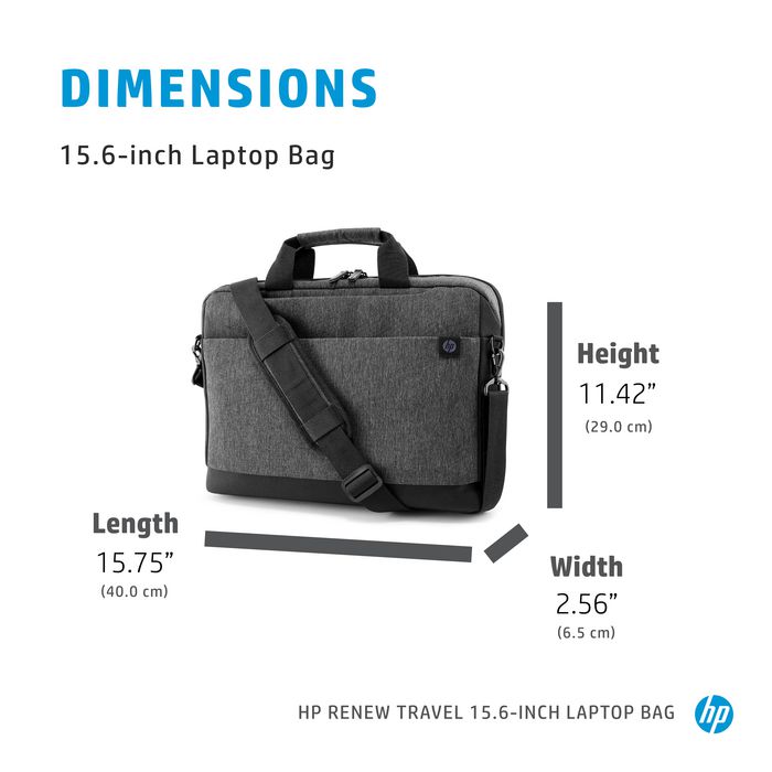 HP Sacoche Renouvelée Renew pour Ordinateur Portable 15.6 Pouces, Poches d'Organisation et Sangle, Imperméable, Fabriqué en Plastique Recyclé