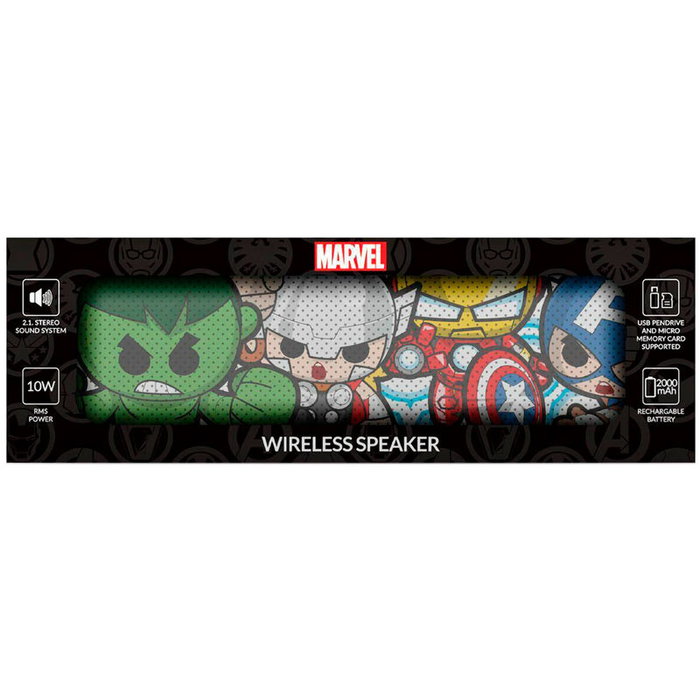 Marvel Avengers - Haut-parleur portable sans fil Bluetooth Vengadores, 10W RMS, batterie 2000mAh, USB, AUX, microSD, mains libres
