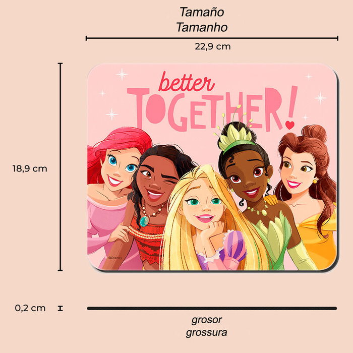ERT GROUP Tapis de souris antidérapant en mousse avec motif Princesses Disney pour confort main et poignet - 22 x 18 cm